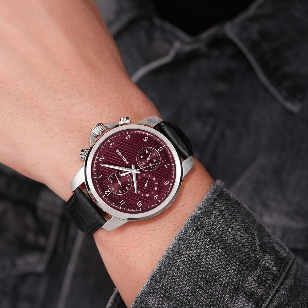 Police Quartz Multifunction Maroon dial Leather Strap Watch for Men-PLPEWJF0021502