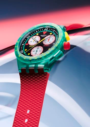 Swatch Chrono 42 Unisex Casual Polymer Quartz Waterproof Watch Swatch NEON Emerald Chrono