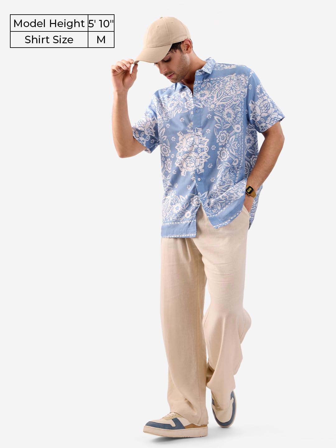 The Souled Store Wildflower Men and Boys Short Sleeves Collared Neck Button Front Blue All Over Printed Viscose Blend Holiday Shirts