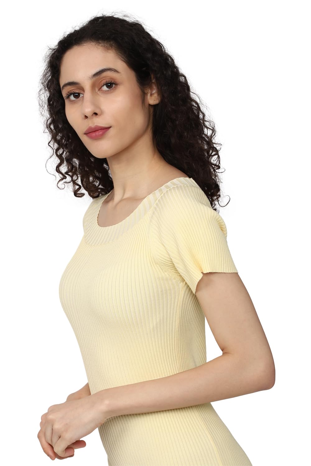 Van Heusen Women's Viscose Asymmetrical Knee-Length Dress (VWFDFRGH492655_Yellow