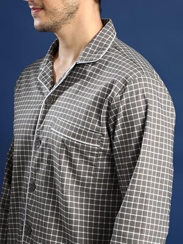 Hancock Men Cotton Checked Night Suit White Size XL