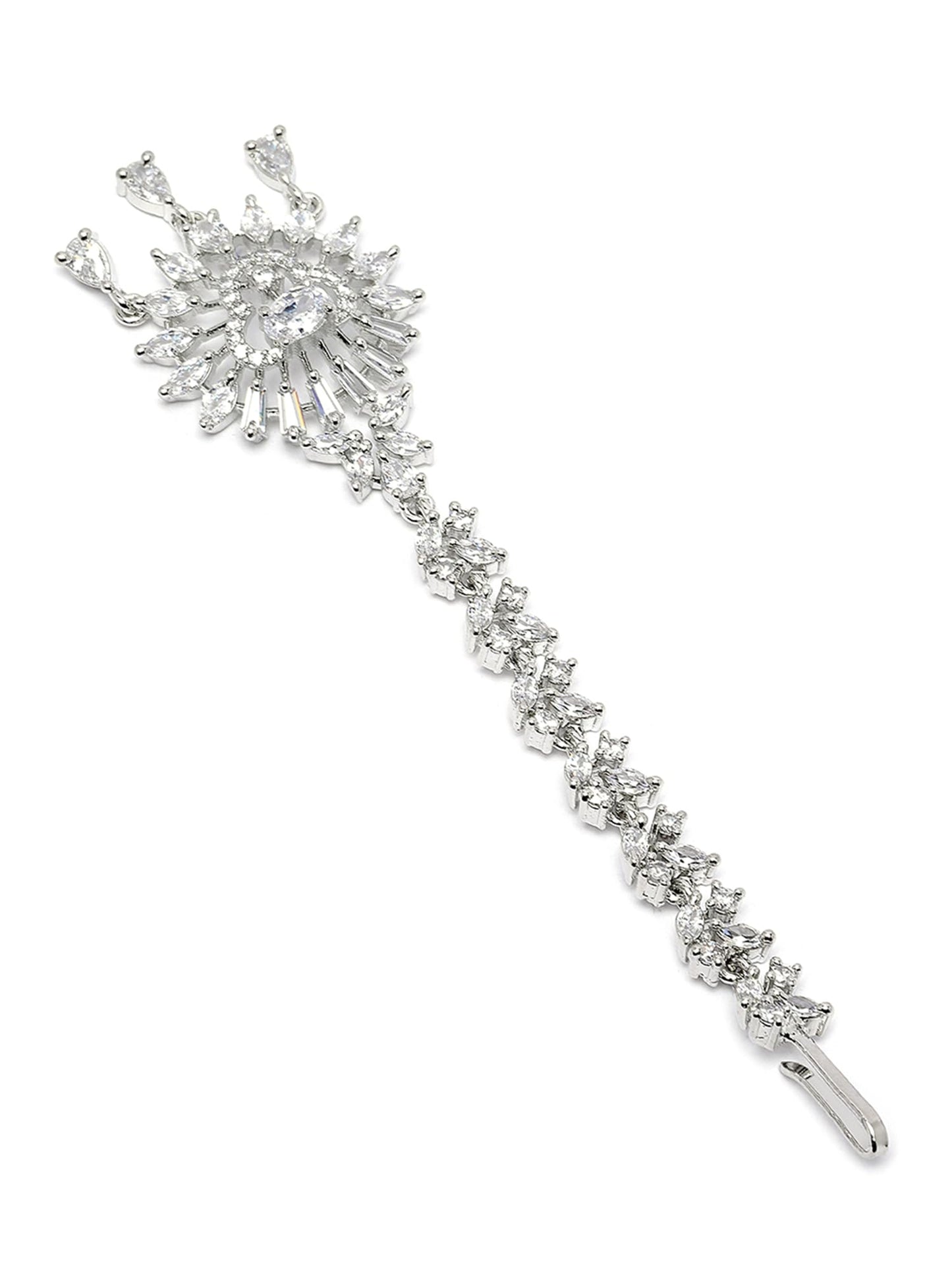 Karatcart Silver Plated American Diamond Studded Maangtikka for Women