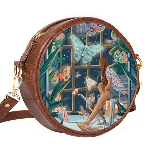 Kalankit Round Sling For Women | Travel Crossbody Bags | Side Bags With Adjustable Strap | Girls Daily Use Sling Bags | Glowing Butterflies
