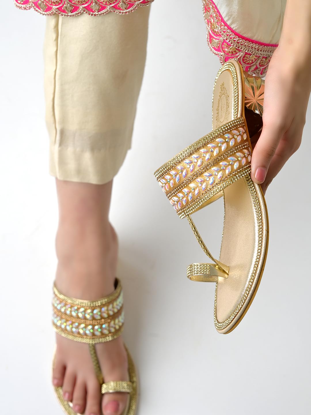 Shoetopia Women’s Golden Heel Sandals Block Heel Party Footwear Slip-On Footwear Elegant Shimmery Sandals for Wedding, Festive & Casual Outfits EU41