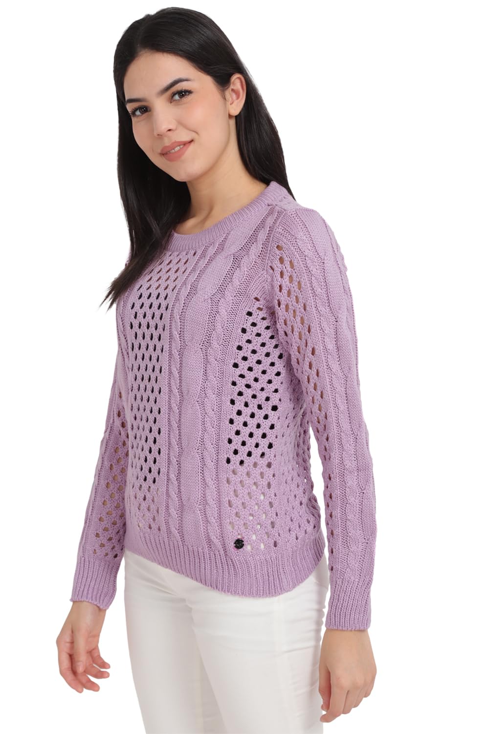 Allen Solly Women's Acrylic Casual Sweater (AHSWCRGFY53619_Lilac
