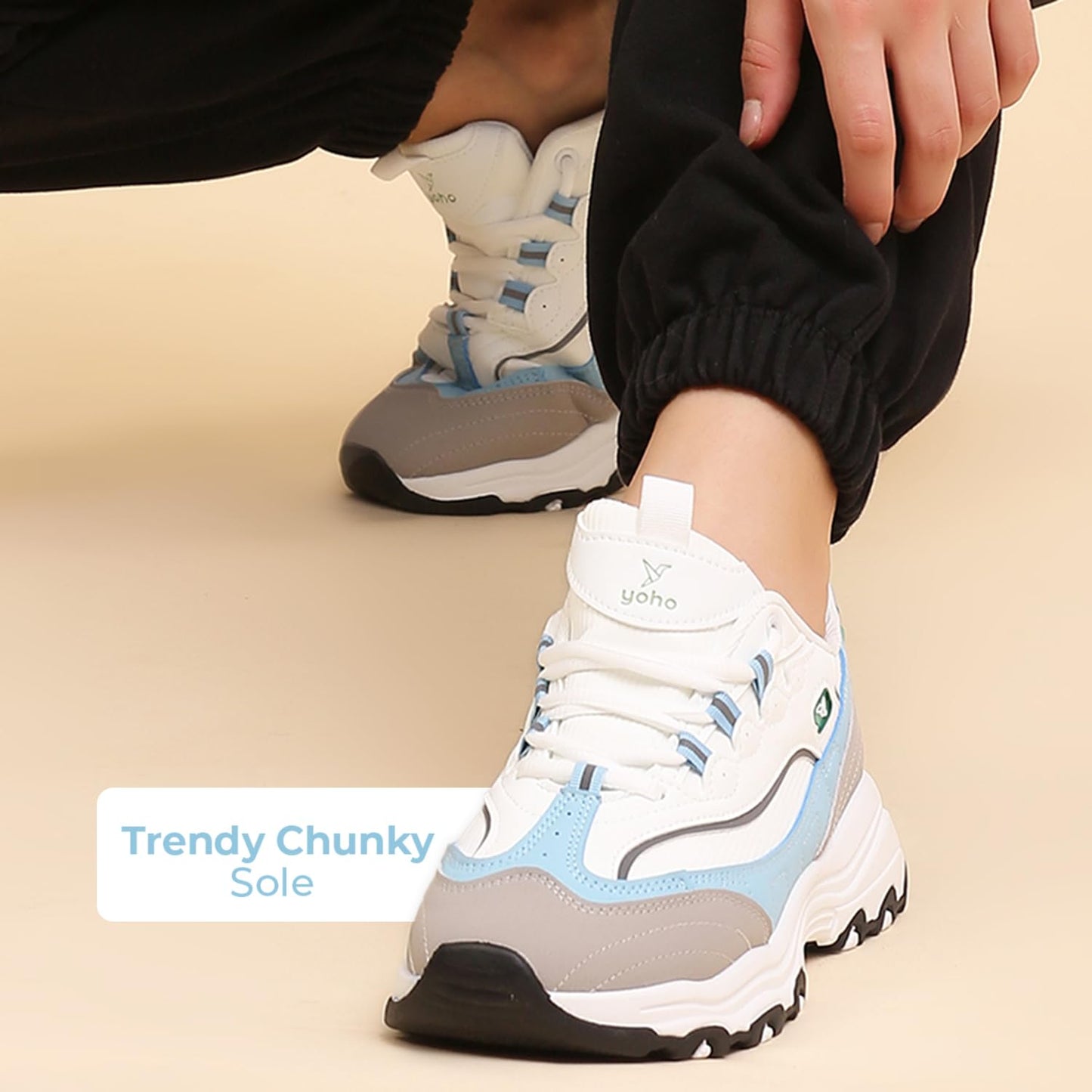 YOHO Chonks Women’s Sporty Comfortable Chunky Sneakers | Light Blue - UK 8