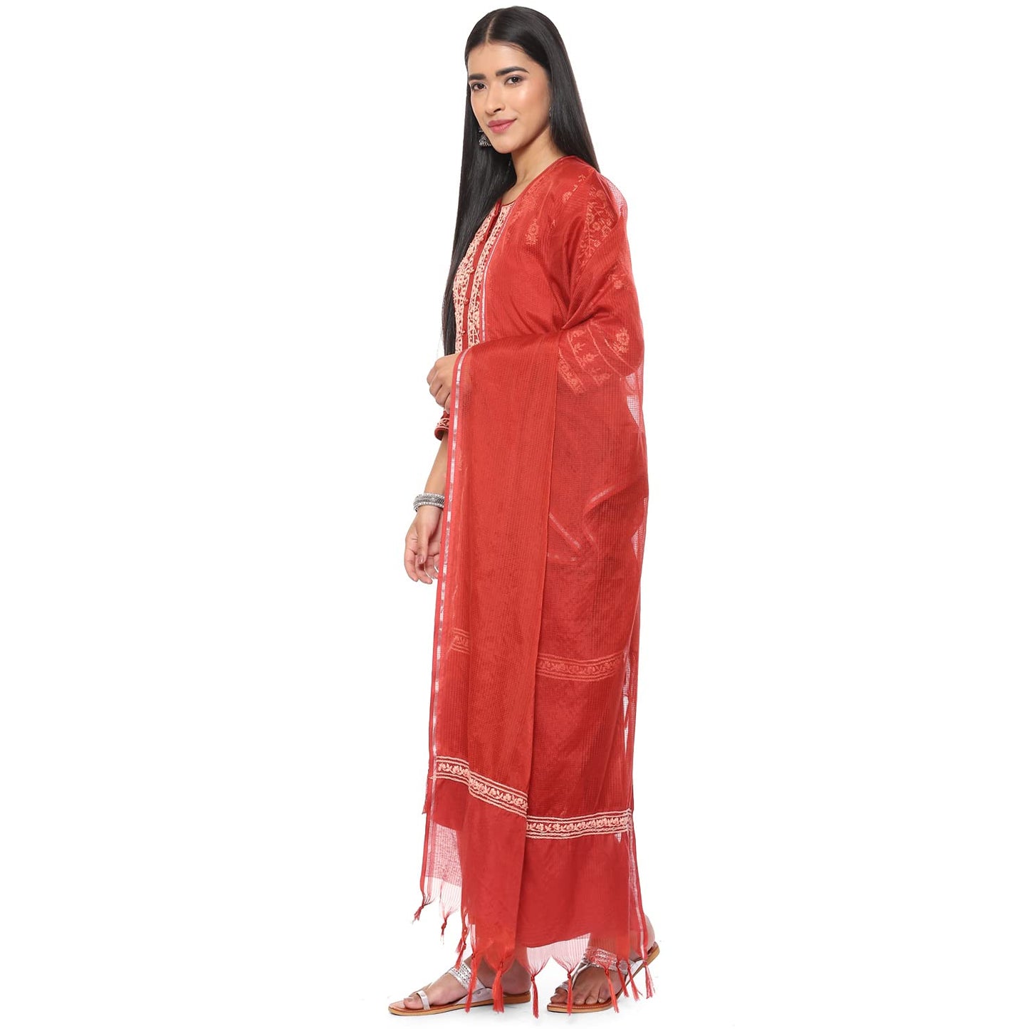 BIBA Women Embroidery Straight Salwar Kurta Dupatta(SKDCHIKANKA8156_Terracotta_38)