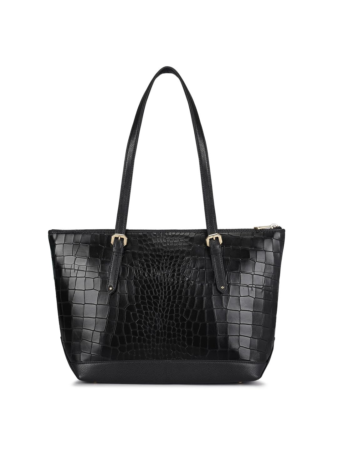 Da Milano Womens Genuine Leather Black Tote (0388OL) (Medium)