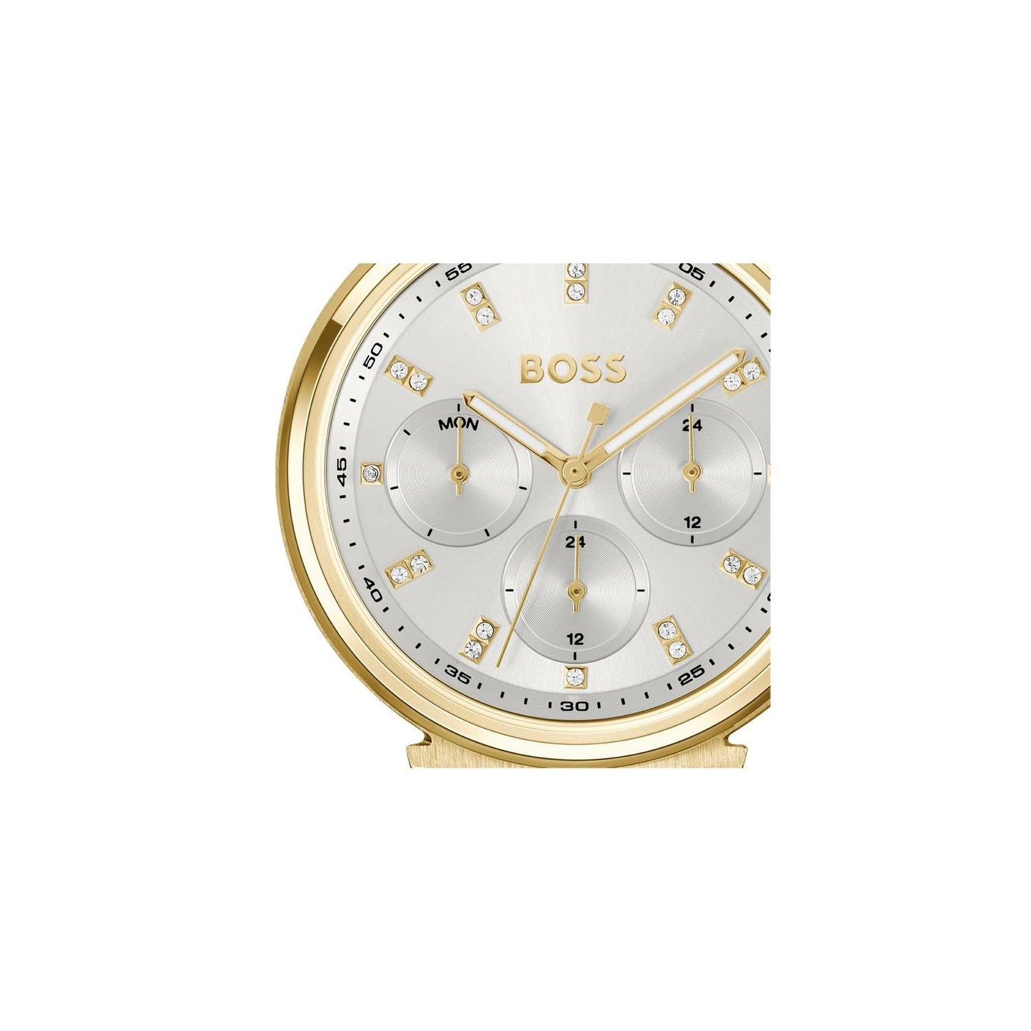 BOSS One Qtz Multifunction Silver White Round Dial Women's Watch|Ionic Plated Thin Gold Steel Material|Gold Color Band - 1502807