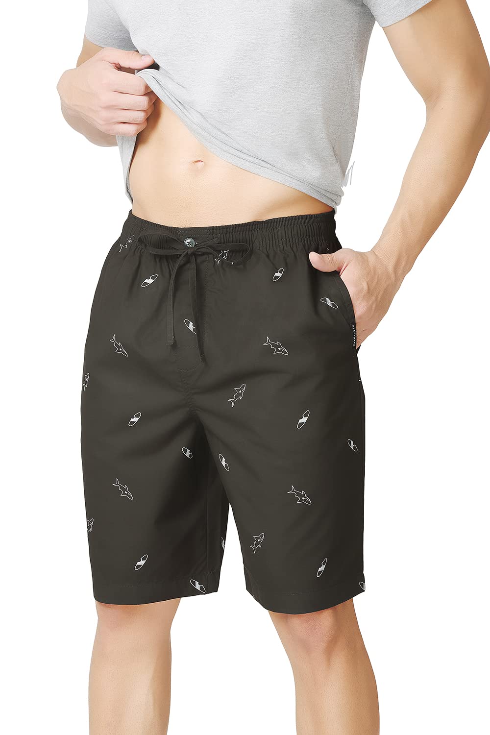 Van Heusen Men Athleisure Soft Suede Touch Lounge Shorts - 100% Combed Cotton - Allover Print, Functional Pocket_50061_ASP-17_XL