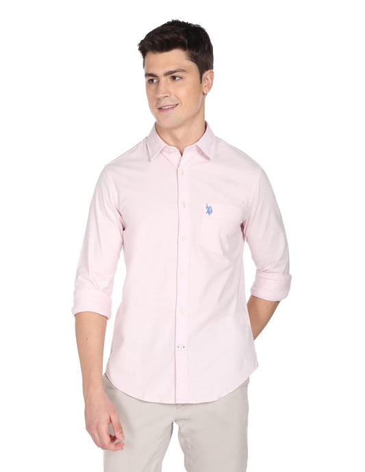 U.S. POLO ASSN. Mens Cotton Solid Oxford Fs Regular Fit Shirts (Usshtfx0014_Pink_Medium)