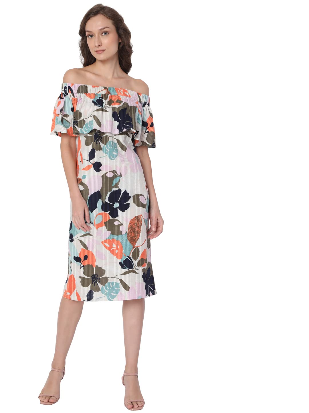 Vero Moda Women's Cotton A-Line Below The Knee Dress (278236901- Birch_S) Beige