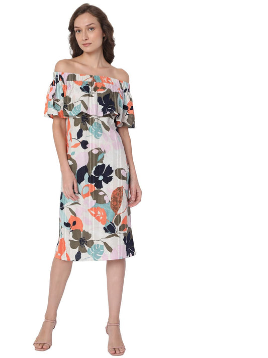 Vero Moda Women's Cotton A-Line Below The Knee Dress (278236901- Birch_S) Beige