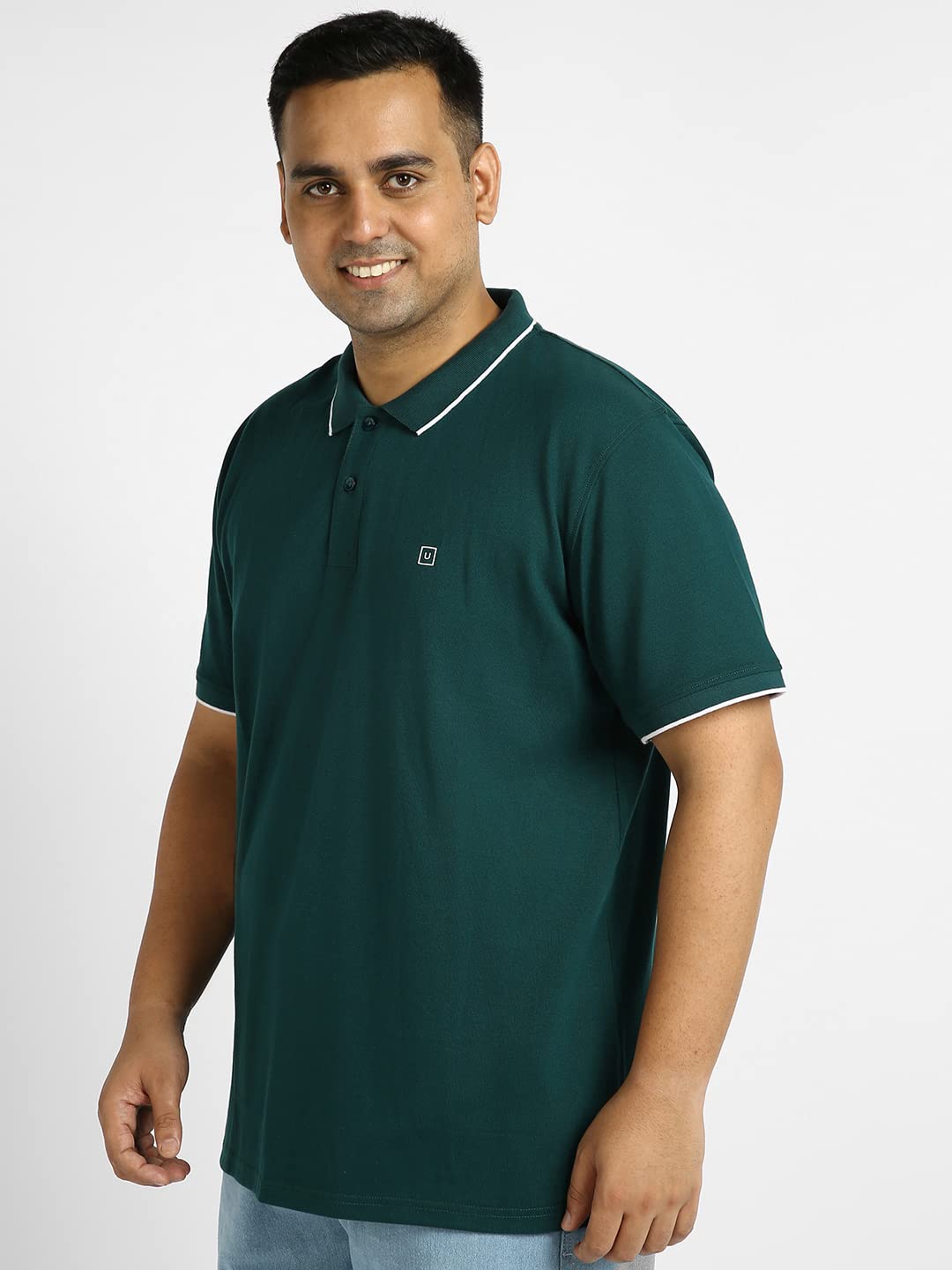 Urbano Plus Men's Green Solid Regular Fit Half Sleeve Cotton Polo T-Shirt (pluspolosolp-034-drgreen-3xl)