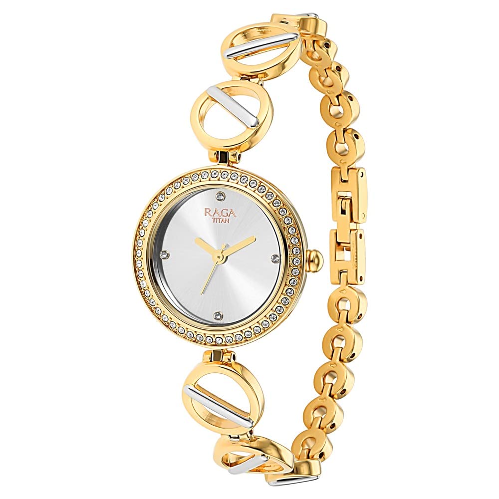 Titan Raga Viva Quartz Analog Silver Dial Gold Metal Strap Watch for Women - NT2643BM01