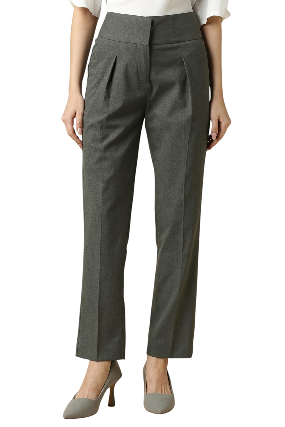 Allen Solly Women Grey Textured Formal Trousers