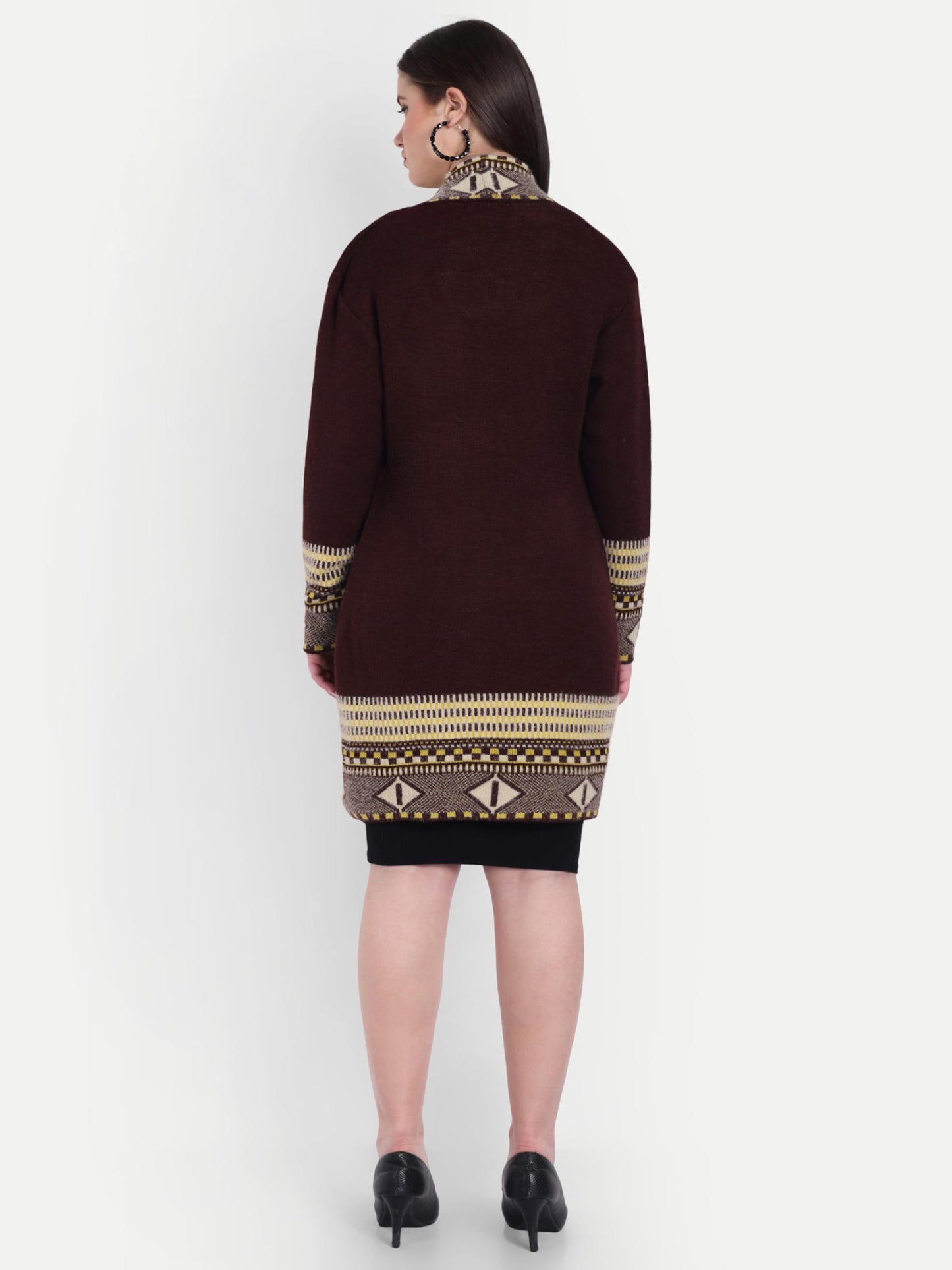 HAUTEMODA Women Winter Wear Long Front Open Sweater Shrug (in, Alpha, L, Regular, Dark Brown)
