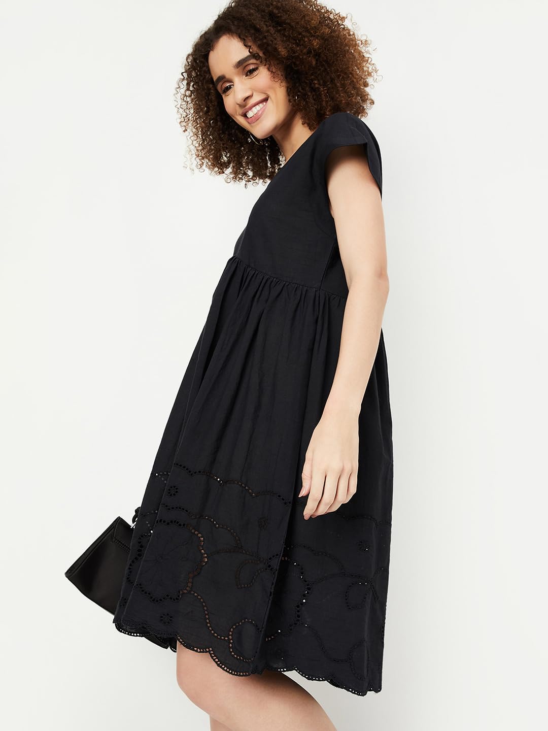 Max Women's Cotton Modern Midi Dress (MG48018_Black