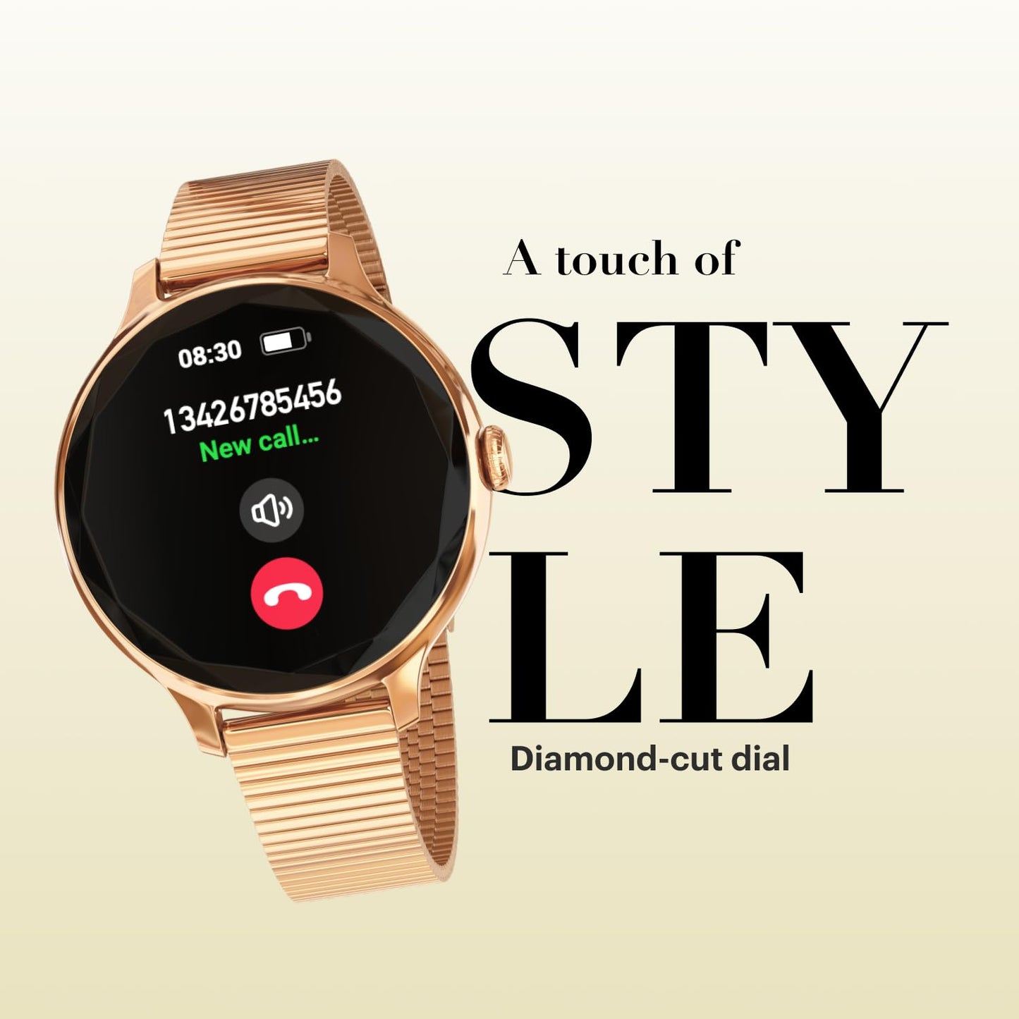 Noise Diva (Smartchoice) Smartwatch for Women with Diamond Cut Dial, Glossy Metallic Finish, AMOLED Display, New Metal Straps, 100+ Watch Faces, Female Cycle Tracker Smart Watch for Women (Rose Panel)