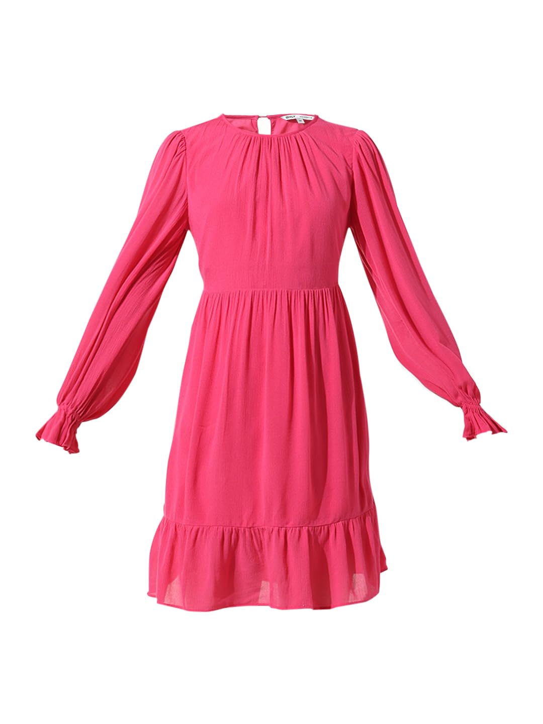 ONLY Women Solid Viscose Above Knee Pink Tiered Dress