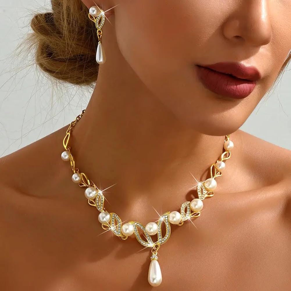 Shining Diva Fashion Latest Stylish Design Fancy Traditional Pearl Necklace Jewellery Set for Women (15121s)