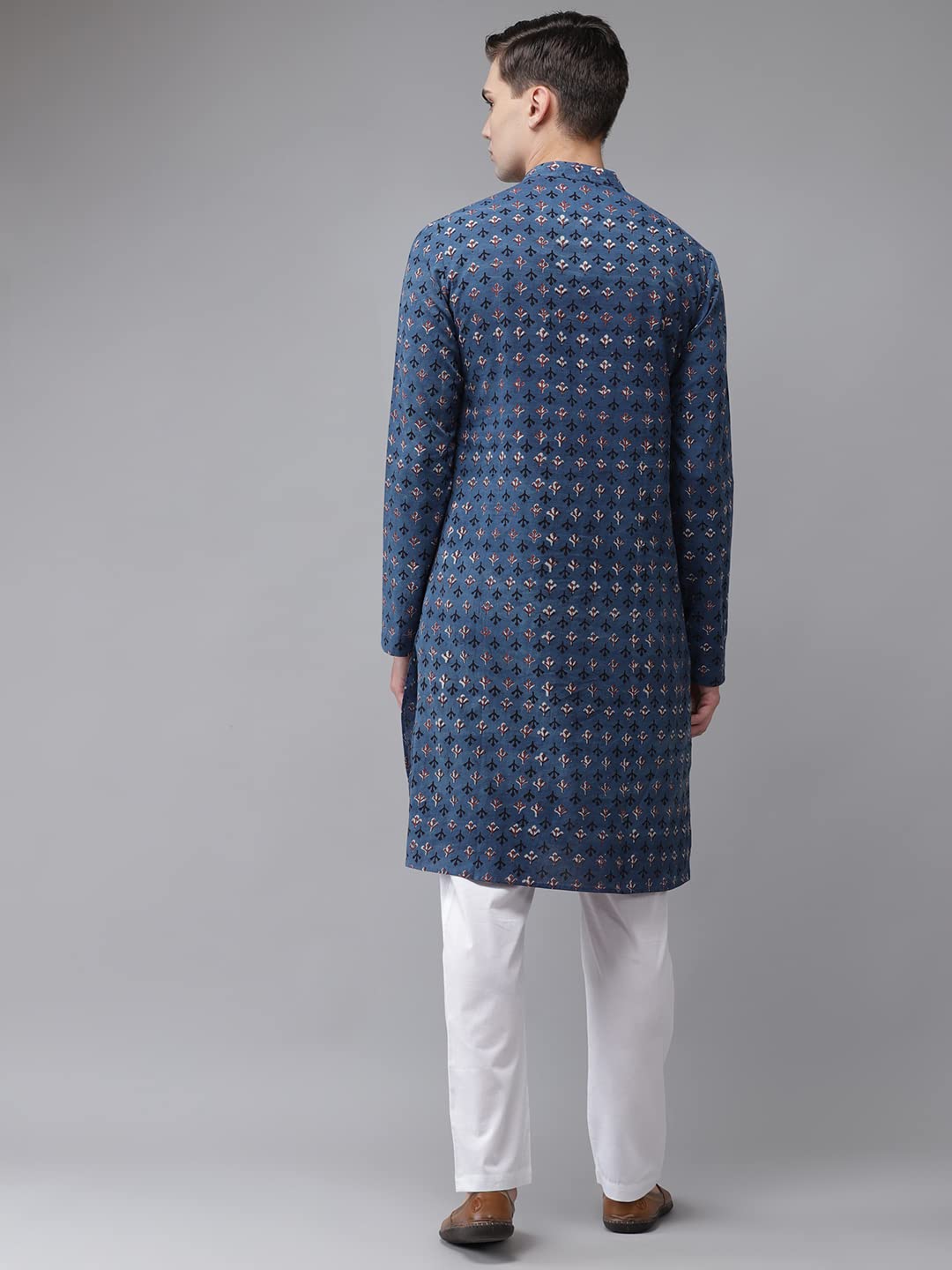 See Designs Men Blue and Maroon Hand Block Print Sustainable Straight with Kurta Pyjama - SDKT95801XS (XS)