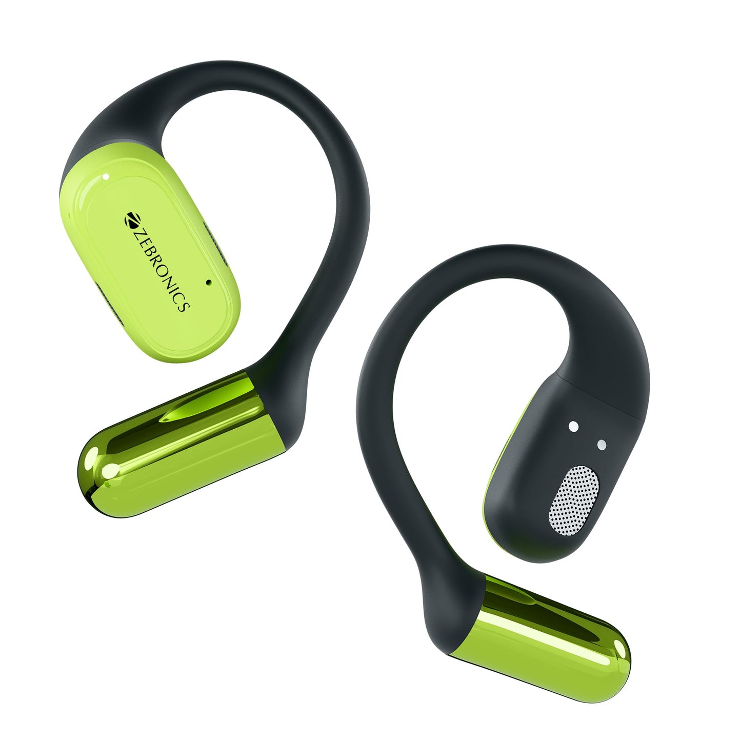 ZEBRONICS PODS O, Wireless Open-Ear Earbuds, OWS, 40 Hrs Backup, Neodymium Drivers, Ultra Comfort Fit, Quad MIC ENC, Rapid Charging, Bluetooth, Dual Pairing, Flash Connect, Low Latency Gaming (Green)