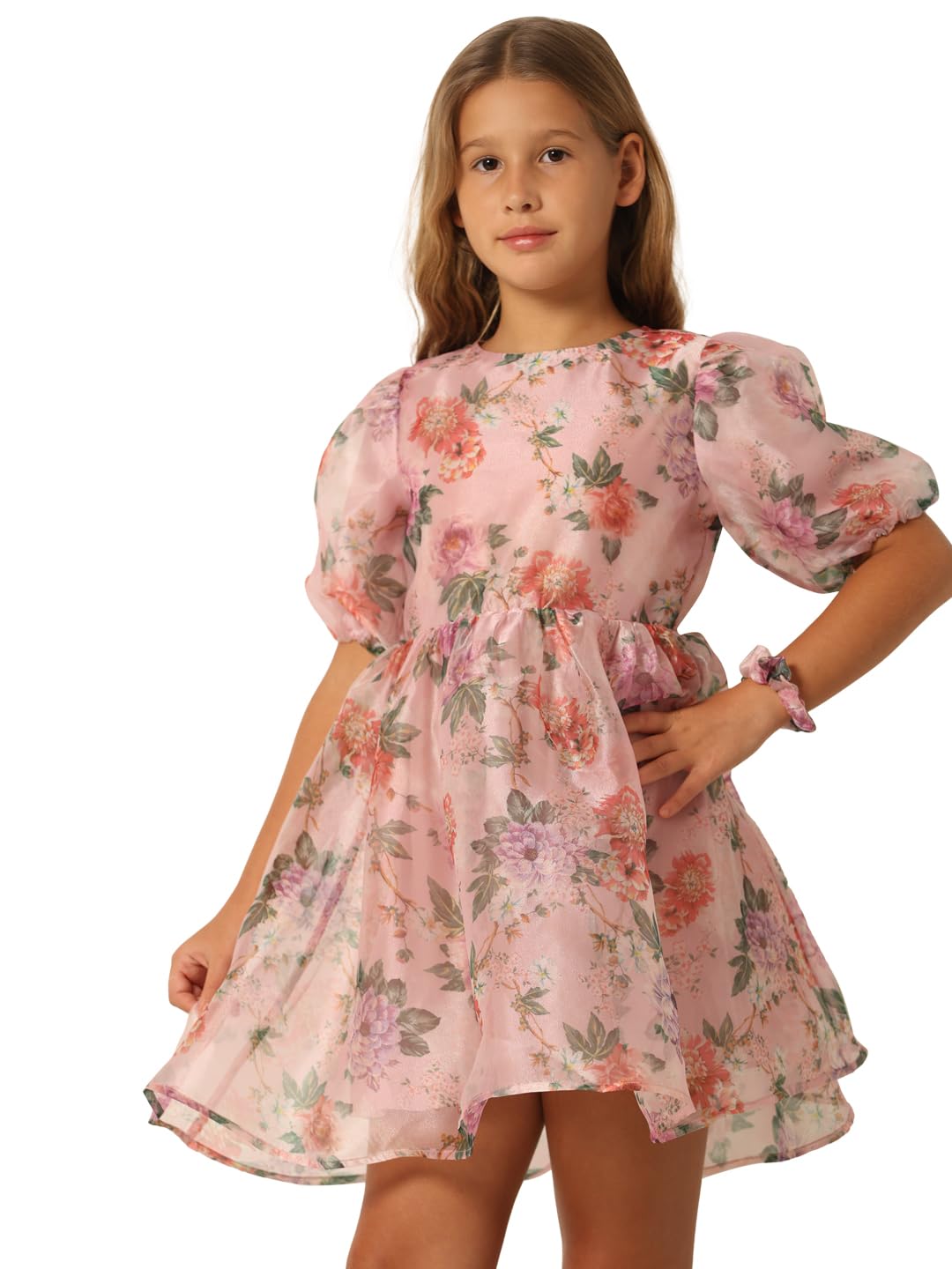 VERO MODA Girls Floral Print Polyester Purple Above Knee Length Fit & Flare Dress