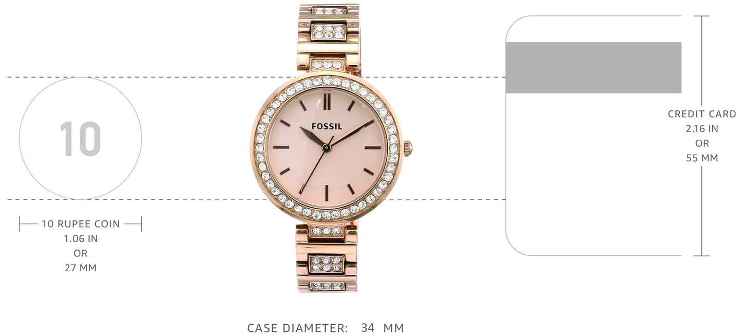 Fossil Stainless Steel Women Karli Rose Gold Dial Analog Watch Bq3181, Rose Gold Band