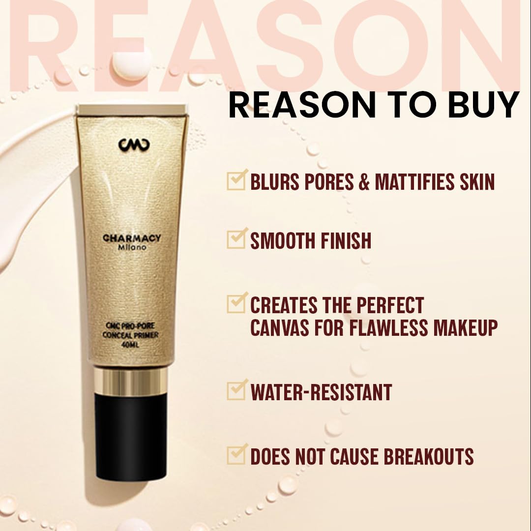 Charmacy Milano Pro-Pore Conceal Primer, 40 ml, Matte Face Primer, Blurs Pores, Smooth & Long Lasting Makeup