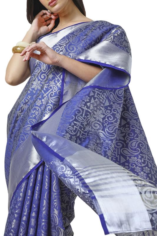Soch Womens Blue Tussar Zari Woven Saree