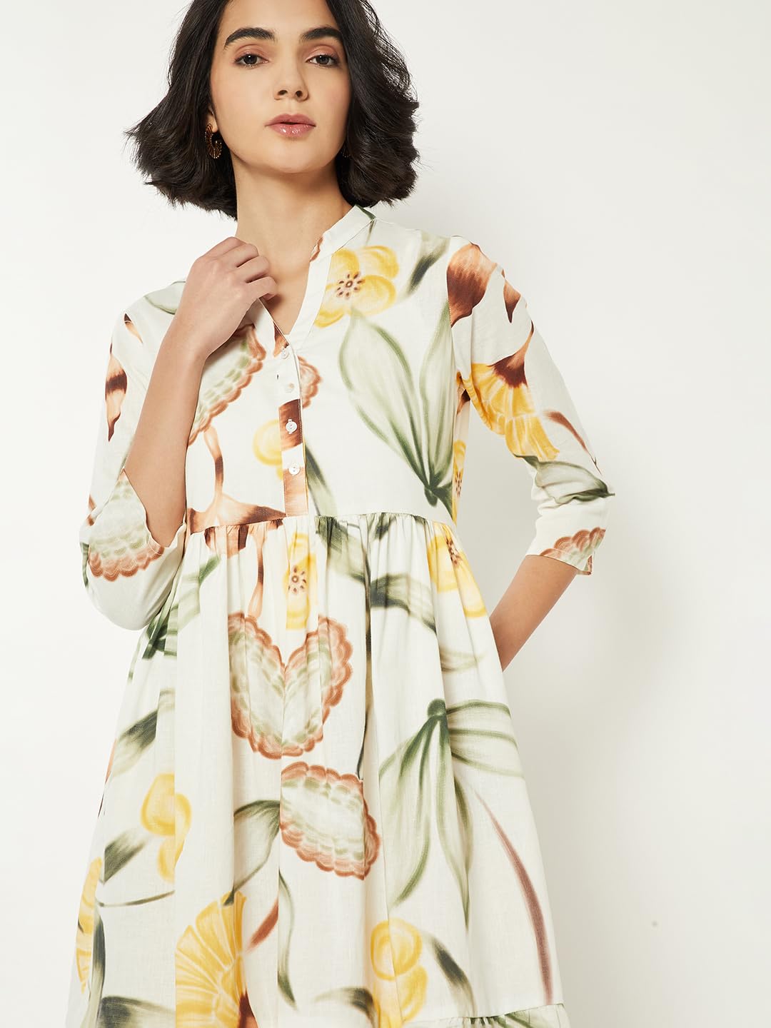 Max Women Printed A-line Dress (White_L)