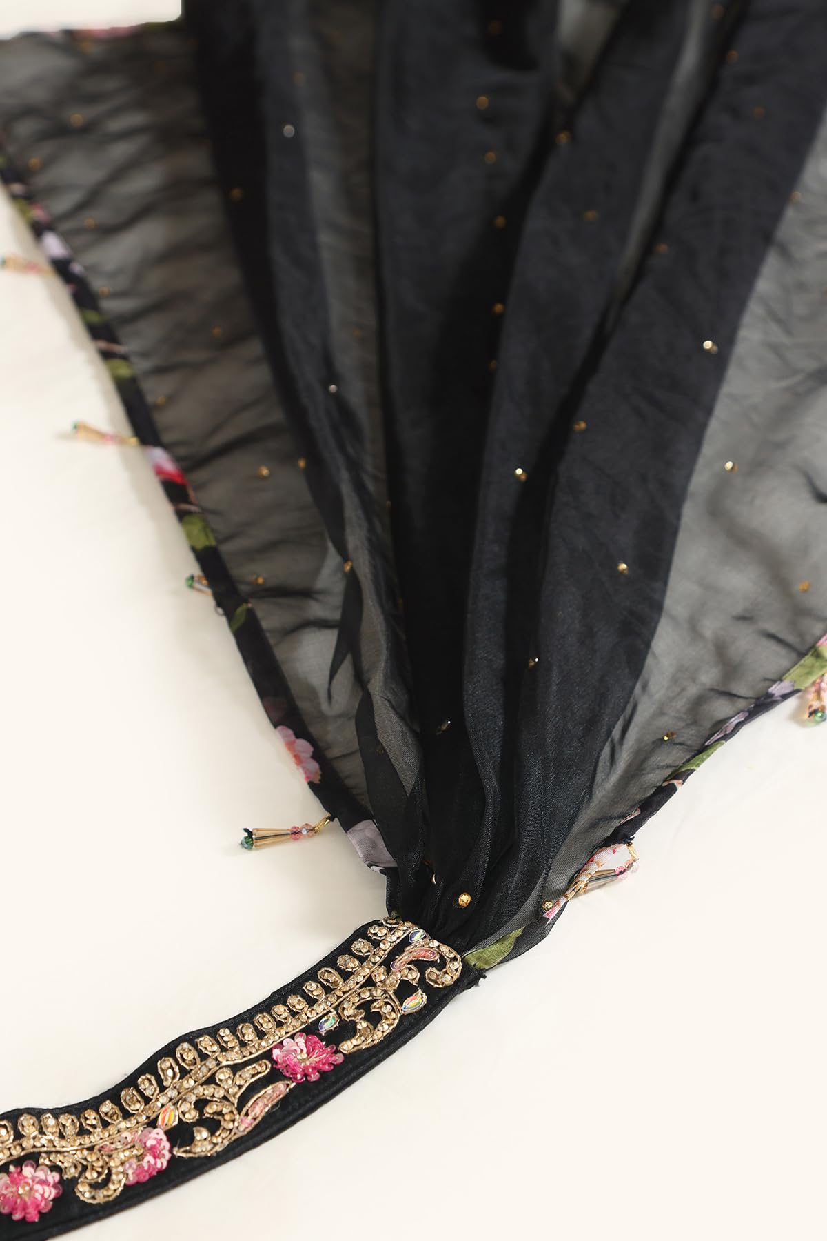 Soch Womens Black Dupion Silk Lehenga Choli With Stones And Sequins