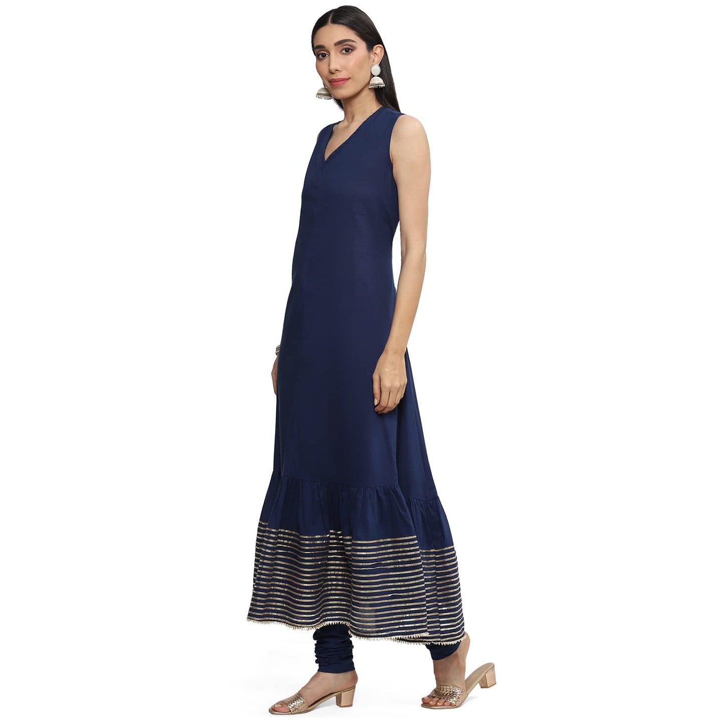 BIBA WOMEN EMBROIDERY FITTED SALWAR KURTA DUPATTA(SKD8098_NAVY_32)