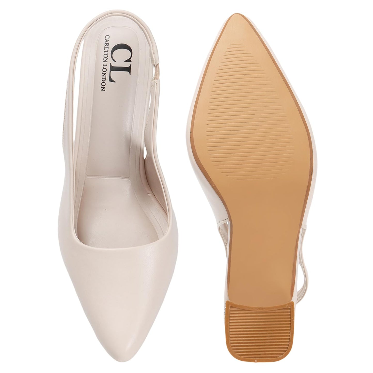 Carlton London Women Cream Stylish Backstap Sandal with Block Heels, Pointed Toe for Party and Formal Occasions (40)