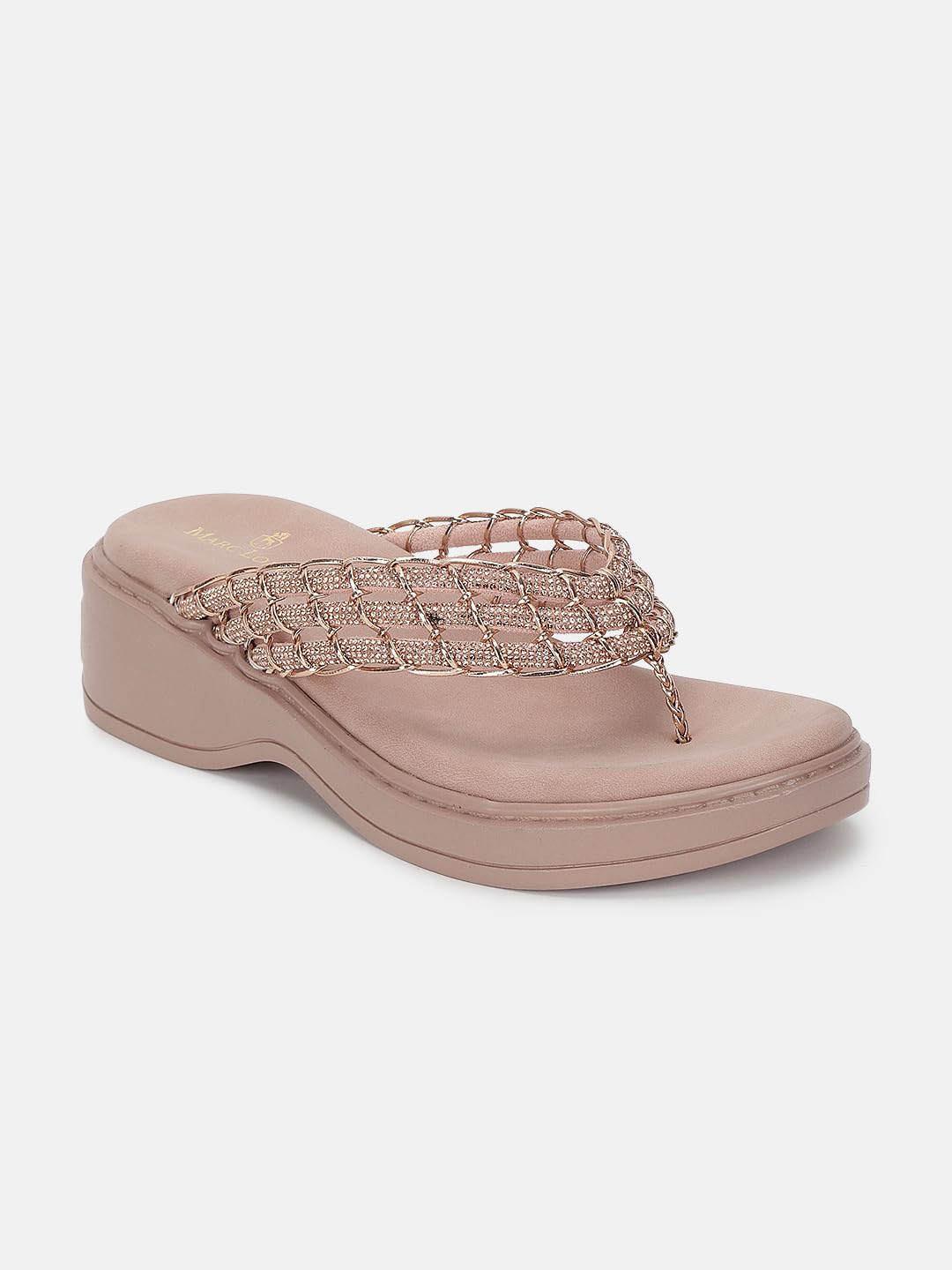 Marc Loire Women's Embellished Slip-On Platform Heel Fashion Sandal for All Occasion (Rose Gold, 8)