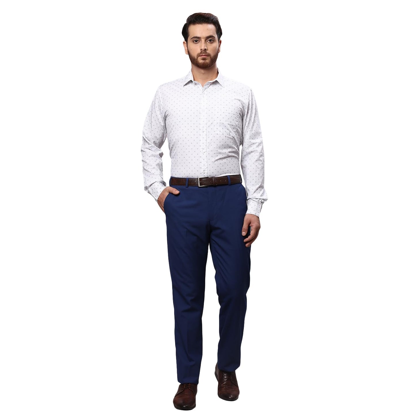 Raymond Men's Print Slim Fit Shirt (RCSQ01677-G6_Dark Grey