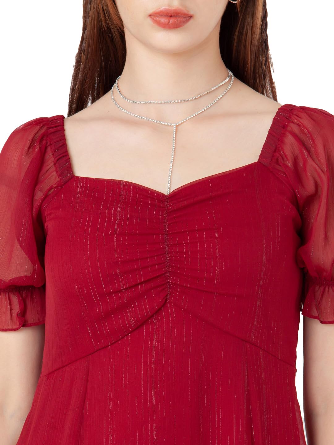 Zink London Women's Maroon Solid Regular Short Dress