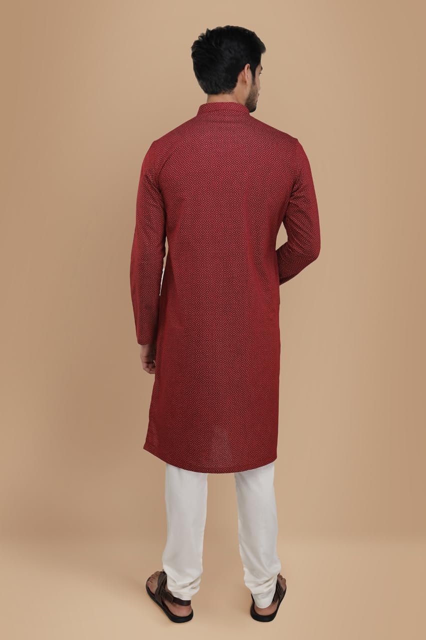 Manyavar Men's Maroon Printed Kurta (L)