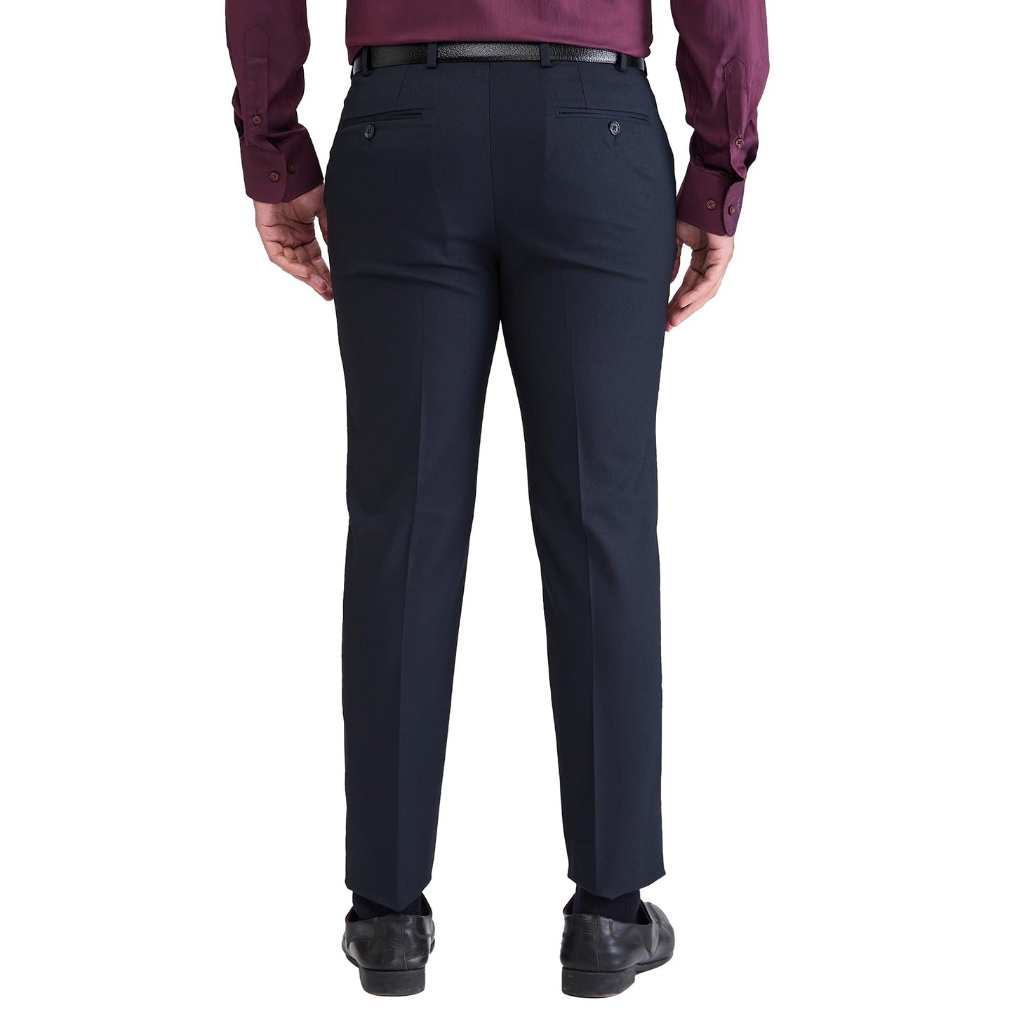 Park Avenue Men's Neo Fit Solid Pattern Polyviscose Blend Flat Front Formal Trouser (Size: 30)-PMTY07284-B8 Dark Blue