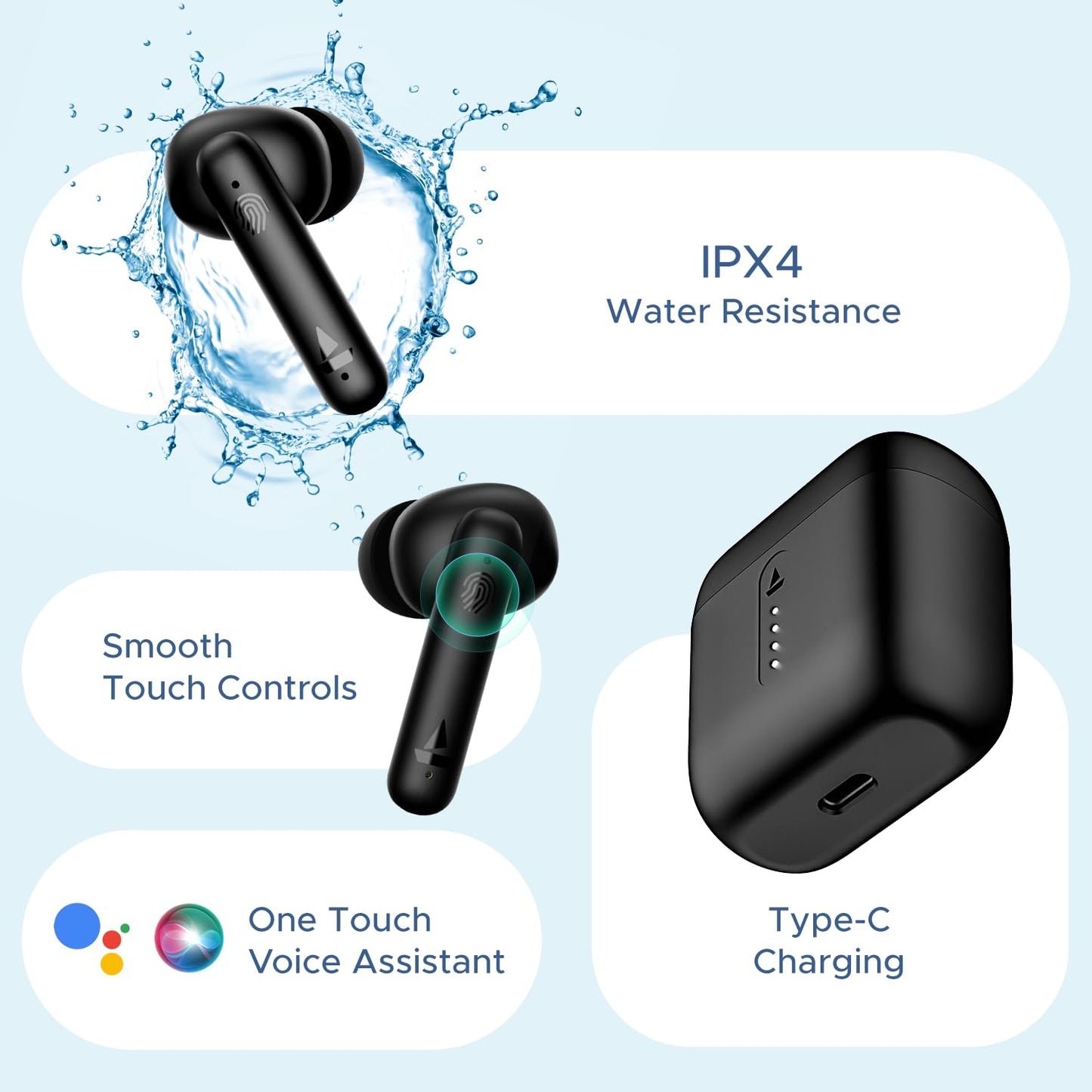 boAt Airdopes 141, Low Latency, ENx Tech, 42HRS Battery, Fast Charge, IWP, IPX4, v5.1 Bluetooth Earbuds, TWS Ear Buds Wireless Earphones with mic (Bold Black)