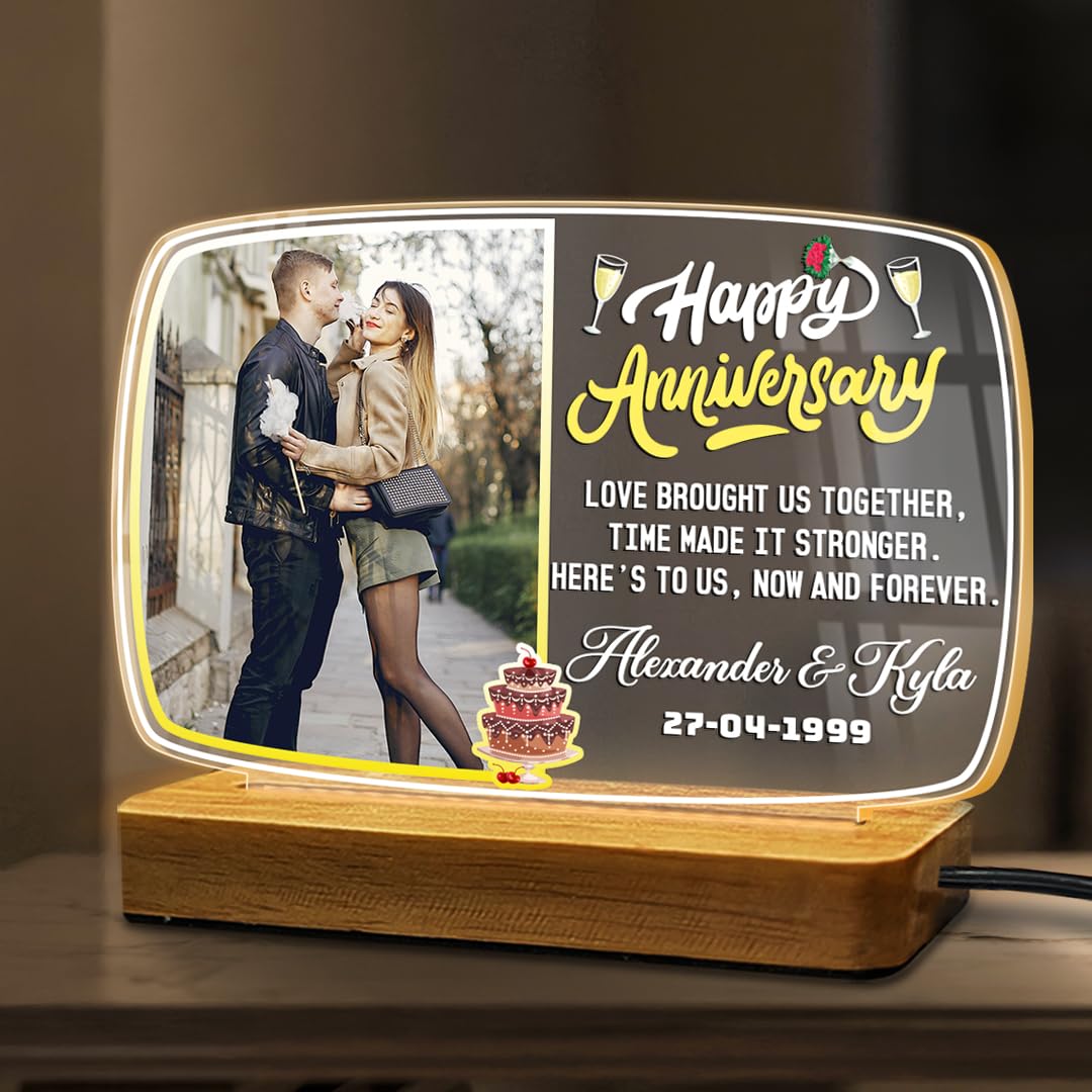 Fashionury Customized Anniversary Acrylic Night Light with Names and Picture – LED Gift for Couples – Engagement, Wedding or Valentine’s Gift Idea