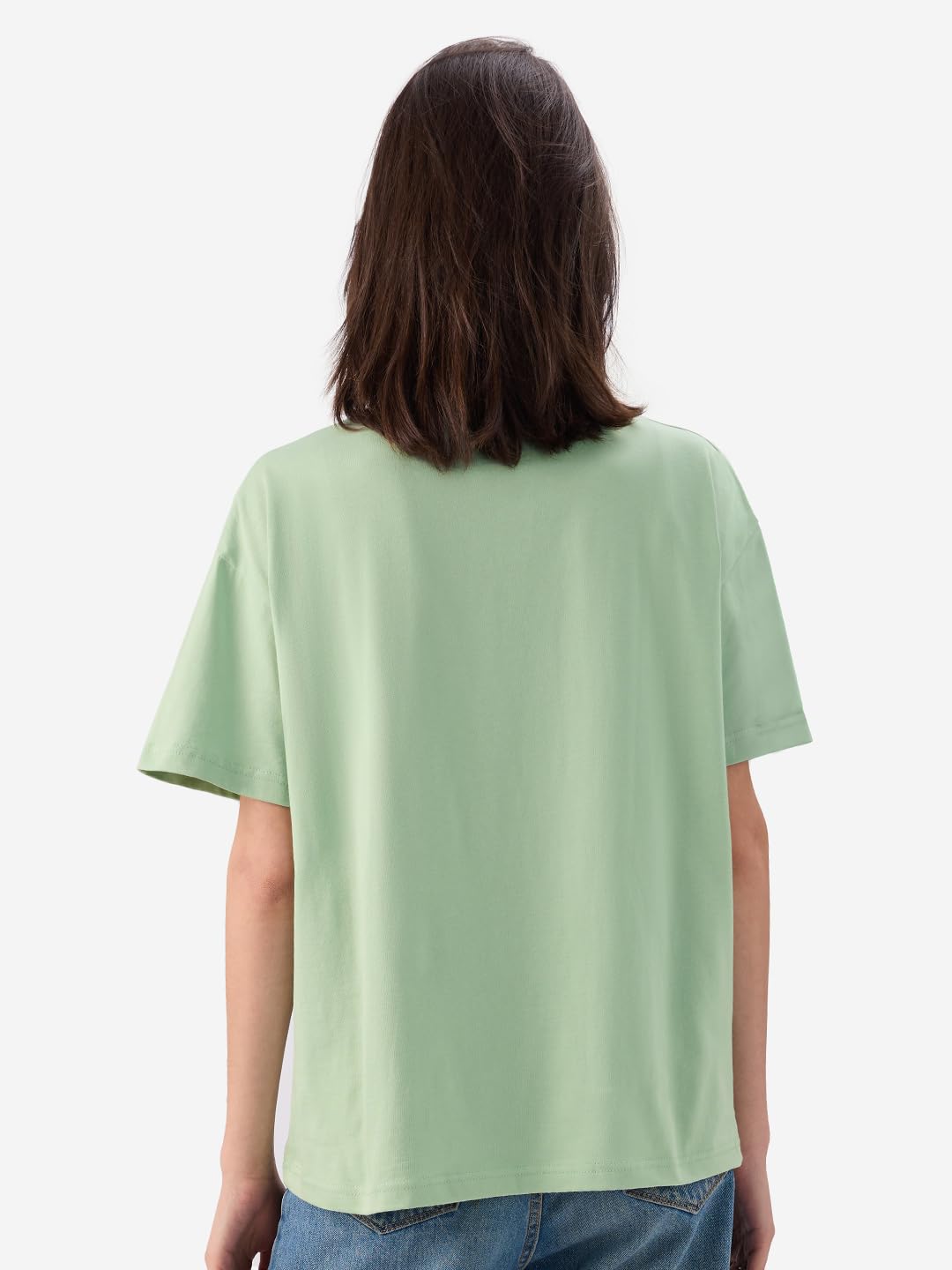 The Souled Store Official Tom and Jerry: Time to Think Women and Girls Short Sleeve Round Neck Green Graphic Printed Cotton Oversized T-Shirts