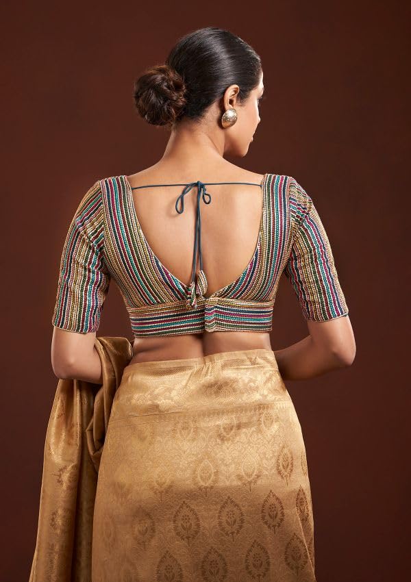 Salwar Studio Stripe Embroidered Readymade Blouse- Pack of 1.