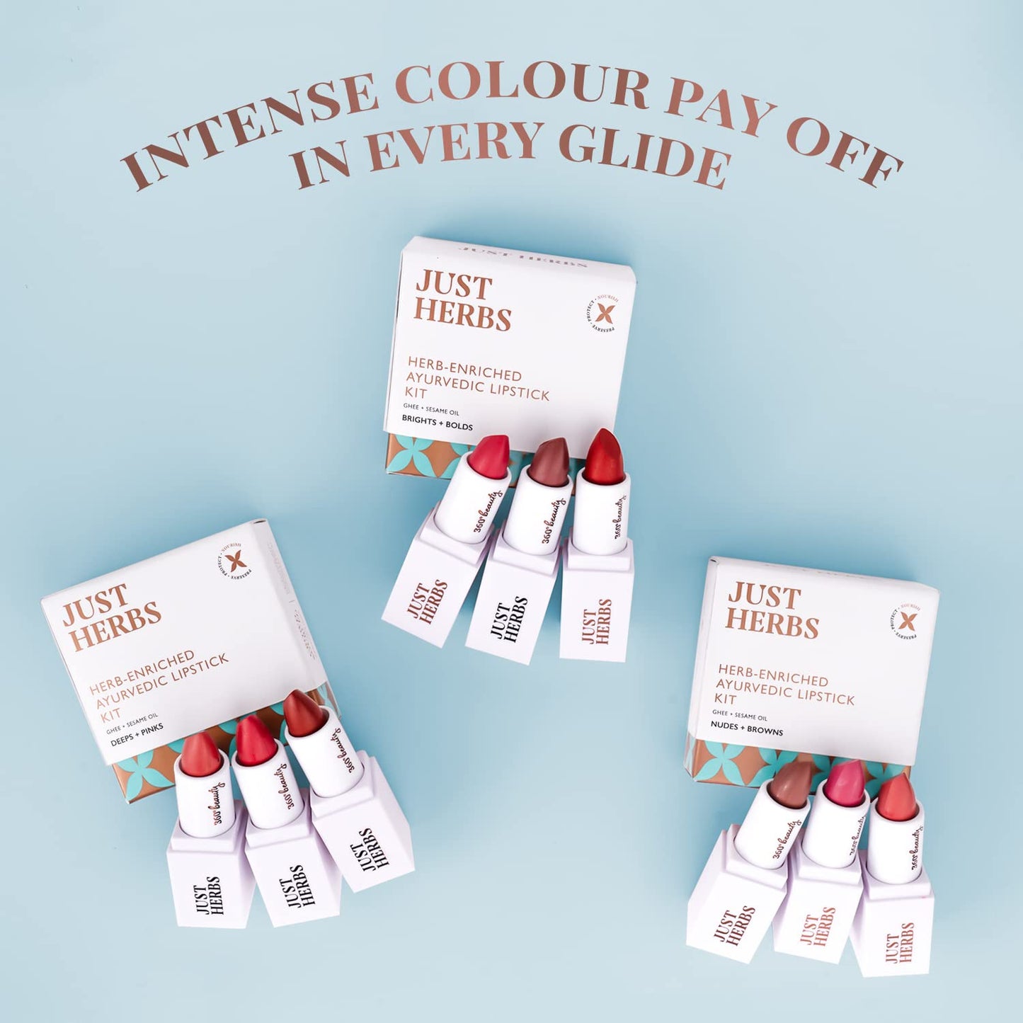 Just Herbs Ayurvedic Creamy Matte Half-Size Lipstick Kit - Peachy Pink, Burnt Red & Peachy Coral (1.8gm x 3)