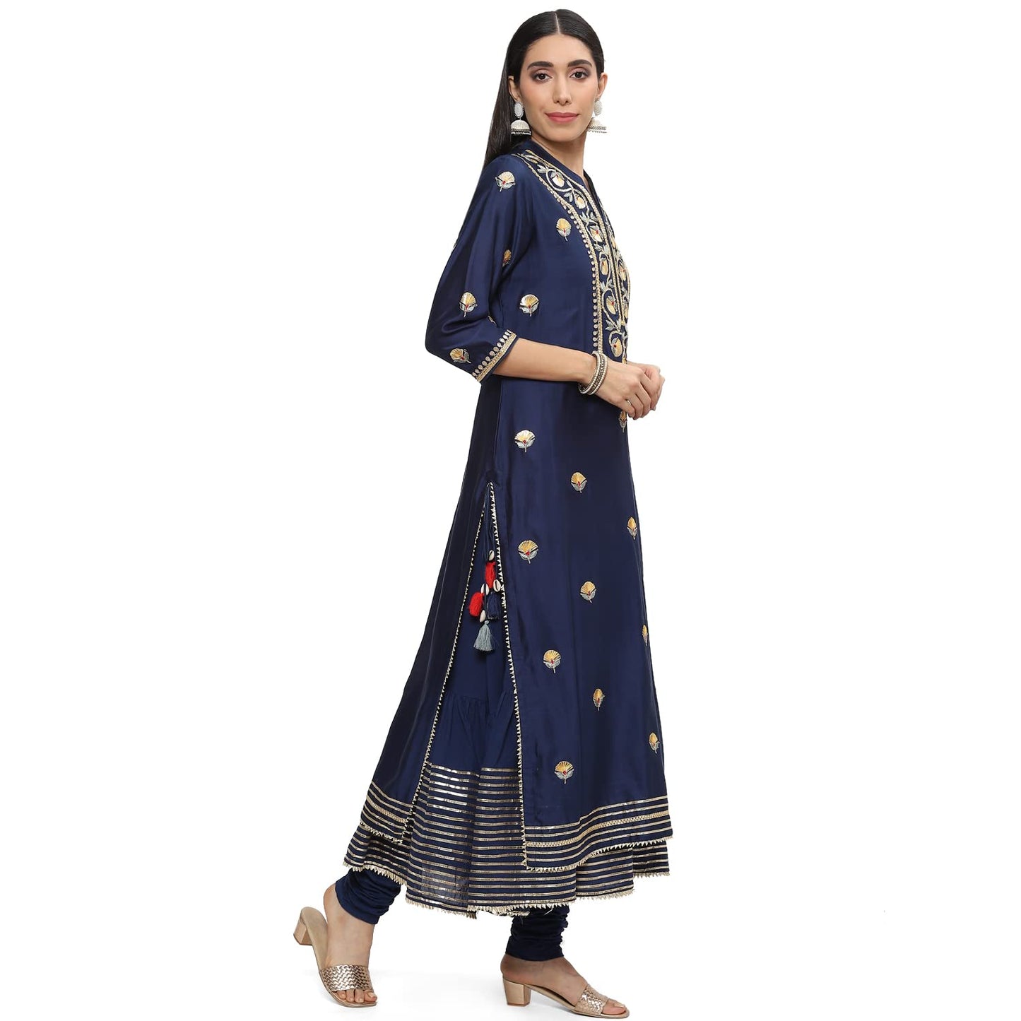 BIBA WOMEN EMBROIDERY FITTED SALWAR KURTA DUPATTA(SKD8098_NAVY_32)