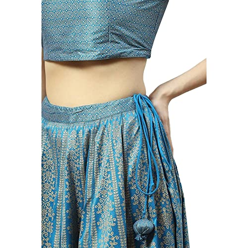BIBA Women's Polyester Readymade Printed Flared Salwar Kurta Dupatta Lehenga Choli Set (Skdfestive 8367_Turquoise_42)