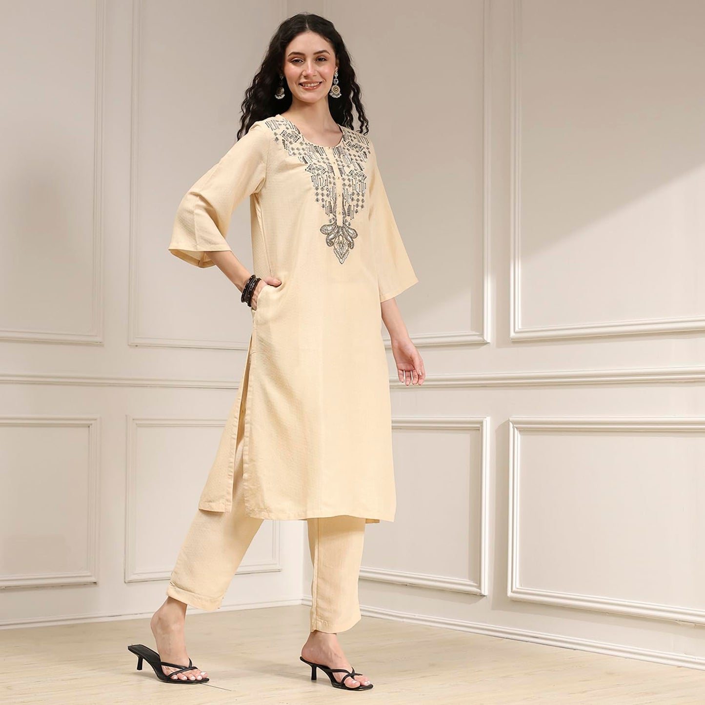 BIBA Women's Polyester Kurta Set