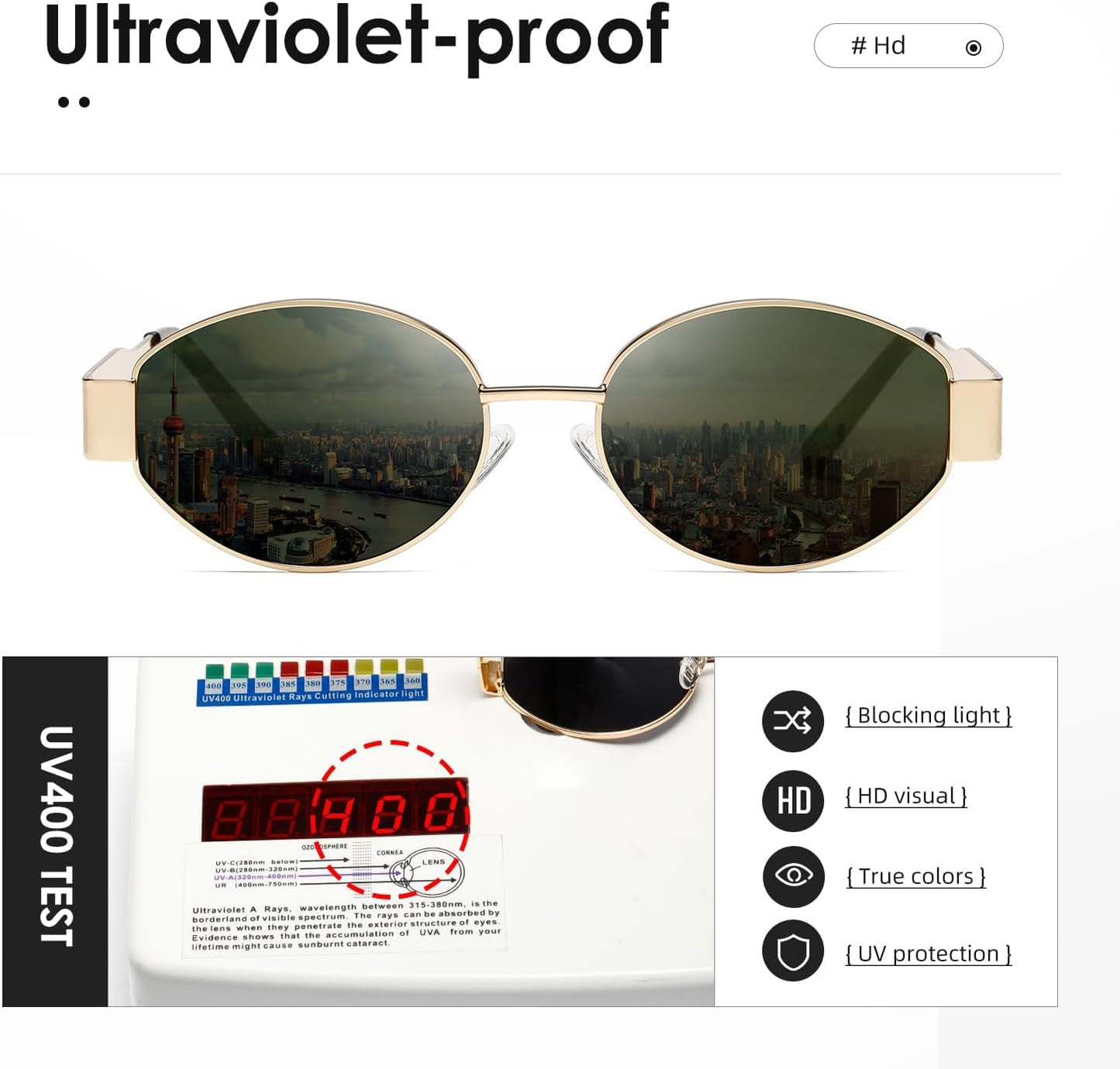 CREEK Retro Oval Sunglasses For Women & Men Trendy Sun Glasses Classic Shades Uv400 Protection (Matte,Gold-Black,non polarization),M