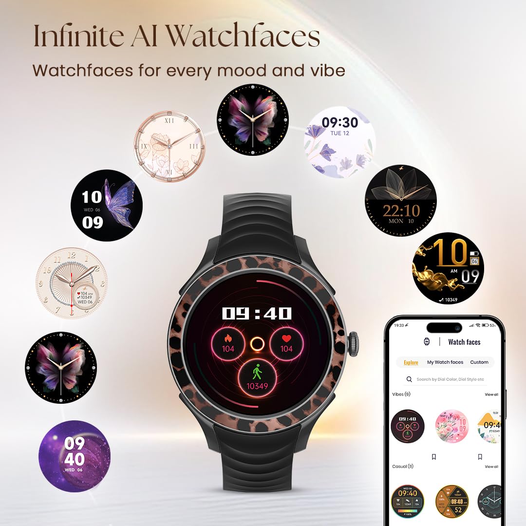 Fastrack Ella Smart Watch for Women with 1.2" inch AMOLED Display,Patterned Bezel,AI Watchface & AI Chat,Functional Crown,24/7 Health Suite,BT Calling,SpO2,HRM,IP68, Multiple Menu Styles- Dark Wine